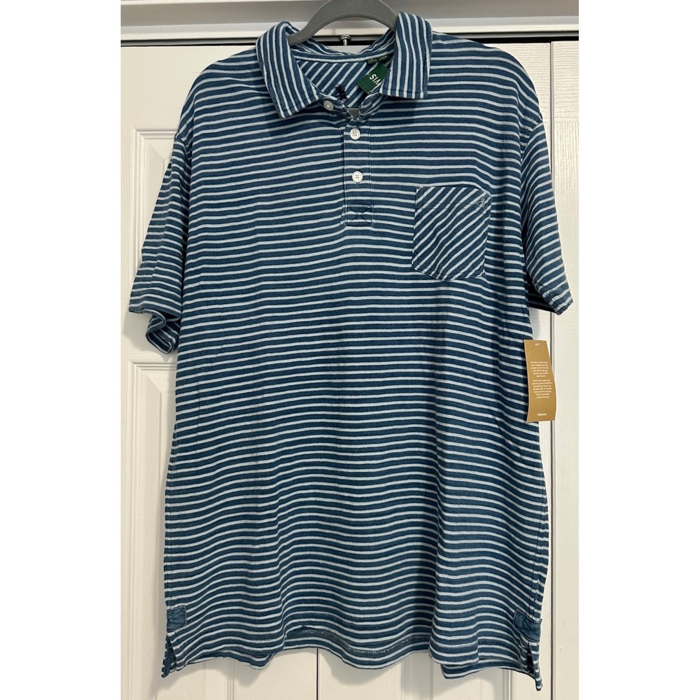 Orvis Mens Indigo Stripe Anglers Polo Shirt Large Blue White Cotton NWT
